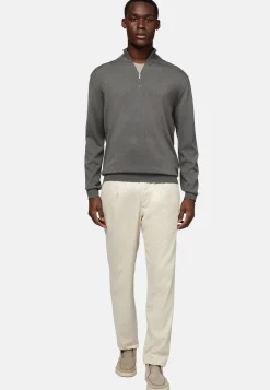 Boggi Milano Pull Demi-Zip Vert En Laine Mérinos