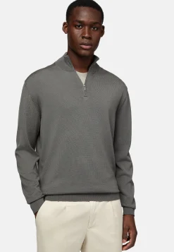 Boggi Milano Pull Demi-Zip Vert En Laine Mérinos