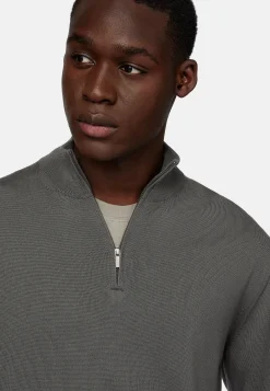 Boggi Milano Pull Demi-Zip Vert En Laine Mérinos