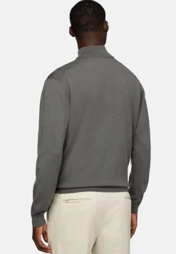 Boggi Milano Pull Demi-Zip Vert En Laine Mérinos