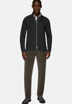 Boggi Milano Pull Full Zip Anthracite En Laine Mérinos
