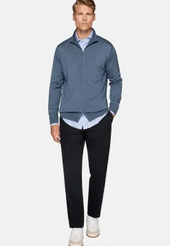Boggi Milano Pull Full Zip Indigo En Laine Mérinos