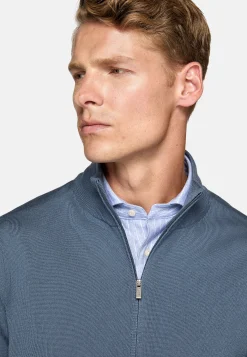 Boggi Milano Pull Full Zip Indigo En Laine Mérinos