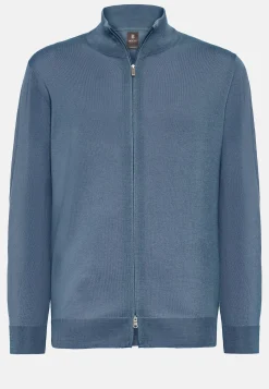 Boggi Milano Pull Full Zip Indigo En Laine Mérinos