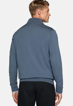 Boggi Milano Pull Full Zip Indigo En Laine Mérinos