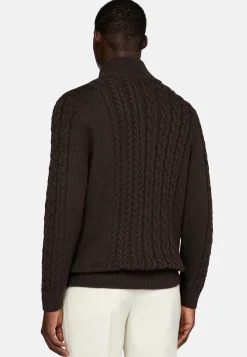 Boggi Milano Pull Full Zip Marron Avec Mélange De Points En Laine Mérinos