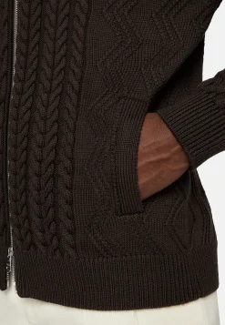 Boggi Milano Pull Full Zip Marron Avec Mélange De Points En Laine Mérinos