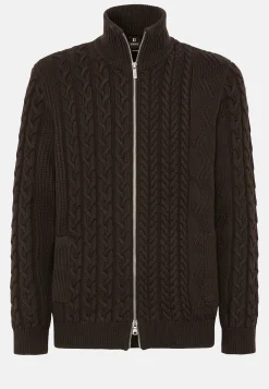Boggi Milano Pull Full Zip Marron Avec Mélange De Points En Laine Mérinos