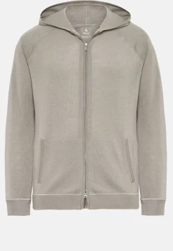 Boggi Milano Pull Full Zip Taupe À Capuche En Laine Mérinos
