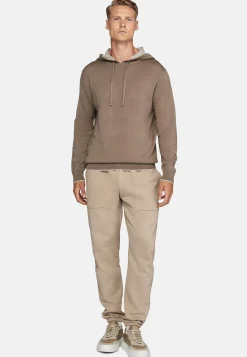 Boggi Milano Pull Taupe À Capuche En Laine Nylon Coton
