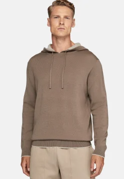 Boggi Milano Pull Taupe À Capuche En Laine Nylon Coton