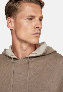 Boggi Milano Pull Taupe À Capuche En Laine Nylon Coton