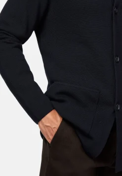 Boggi Milano Surchemise Maille Bleu Marine En Laine Mérinos