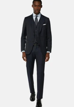 Boggi Milano Veste Bleu Marine En Laine Super 130