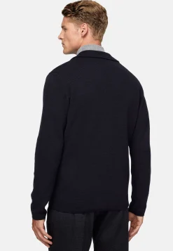 Boggi Milano Veste En Maille Croisée Bleu Marine En Laine Mérinos